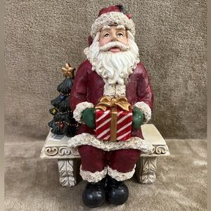 Vintage 2 Piece Christmas Santa Clause Figurine Sitting on a Bench